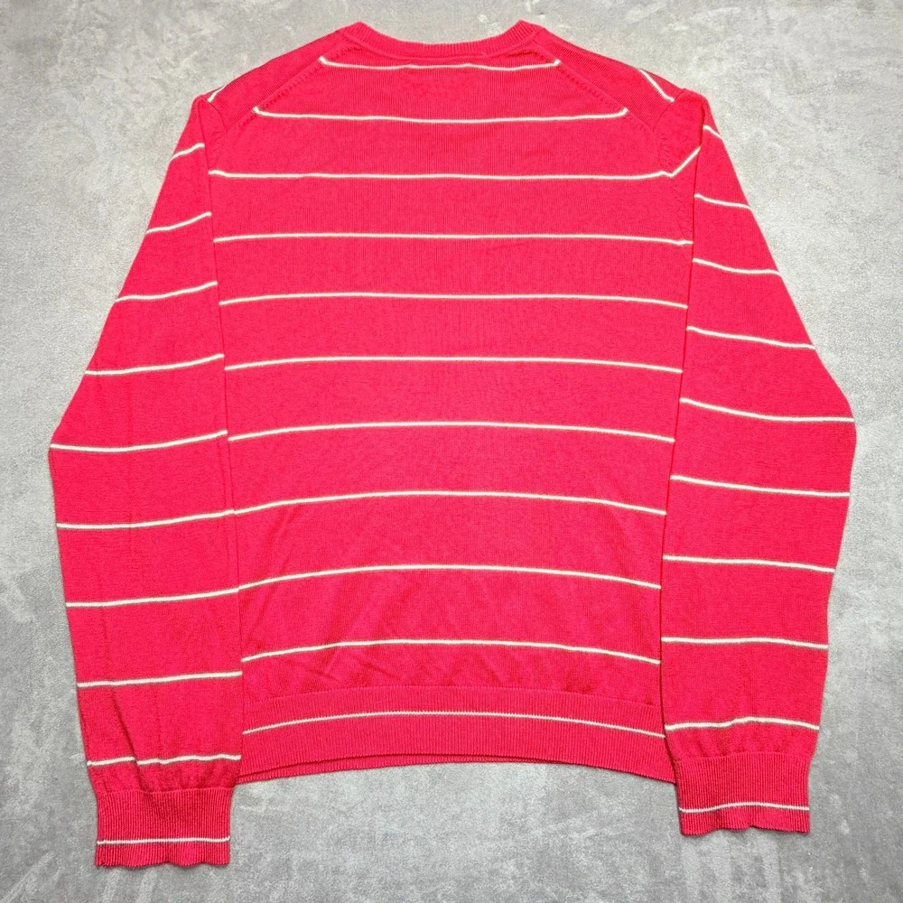 Banana Republic Sweater Mens XL Red Striped Silk‎ Cashmere Blend V-Neck Pullover